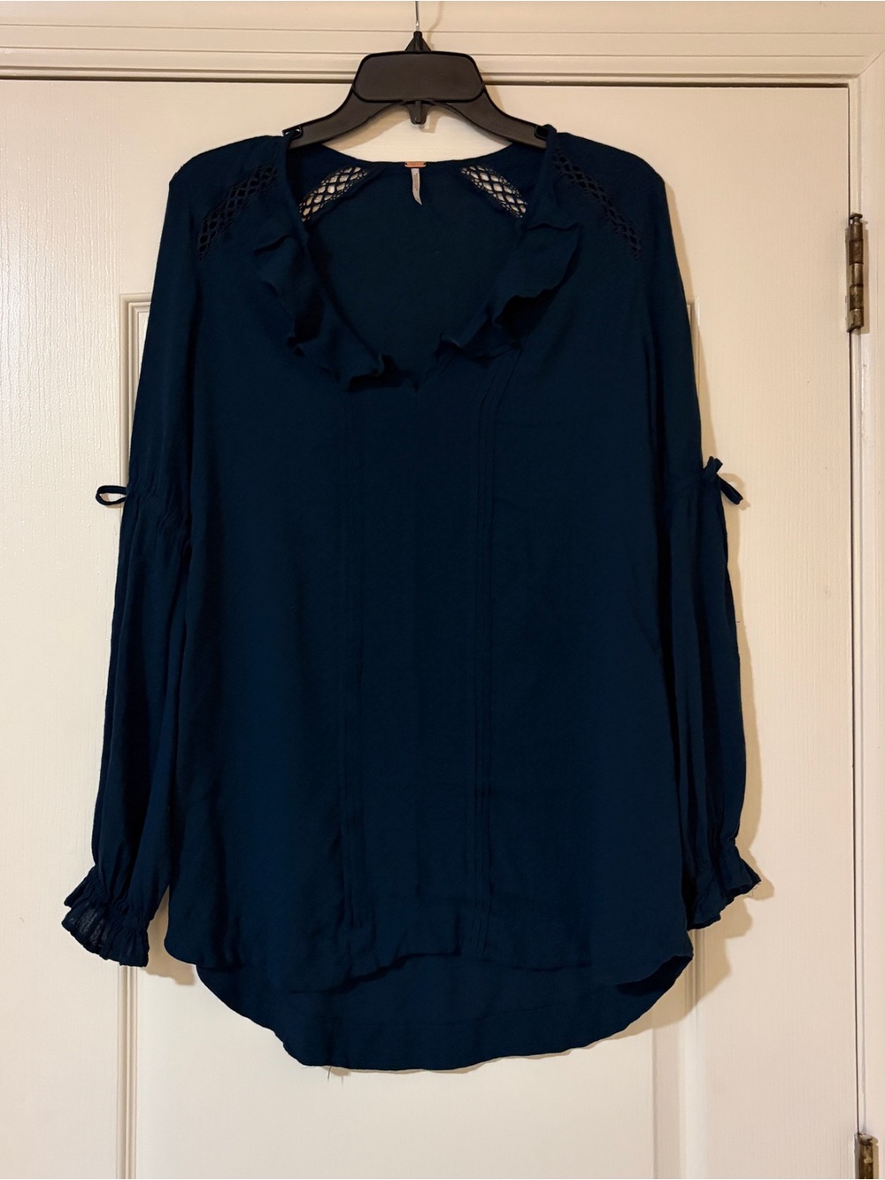 Lucky Brand Deep Navy Ruffle V-Neck Blouse